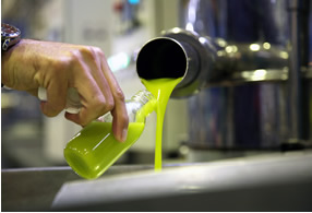 Una extracción de muestra de aceite de oliva para validar su calidad