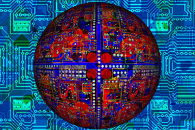 Bola del mundo rodeada de microchip, ejemplificación de lo que es la digitalización que caracteriza la industria 4.0