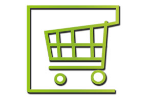 Imagen de un logo de carro de la compra en Internet. AINIA Centro Tecnológico estudia el comportamiento del consumidor a través de su Centro Consumolab y sus percepciones sobre el e-commerce en alimentación