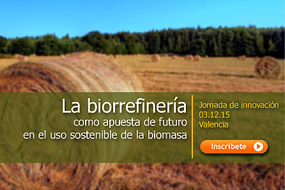 Cartel indicativo de la jornada de innovación sobre biorrefinerías, que tendrá lugar en AINIA Centro Tecnológico el próximo 3 de diciembre de 2015